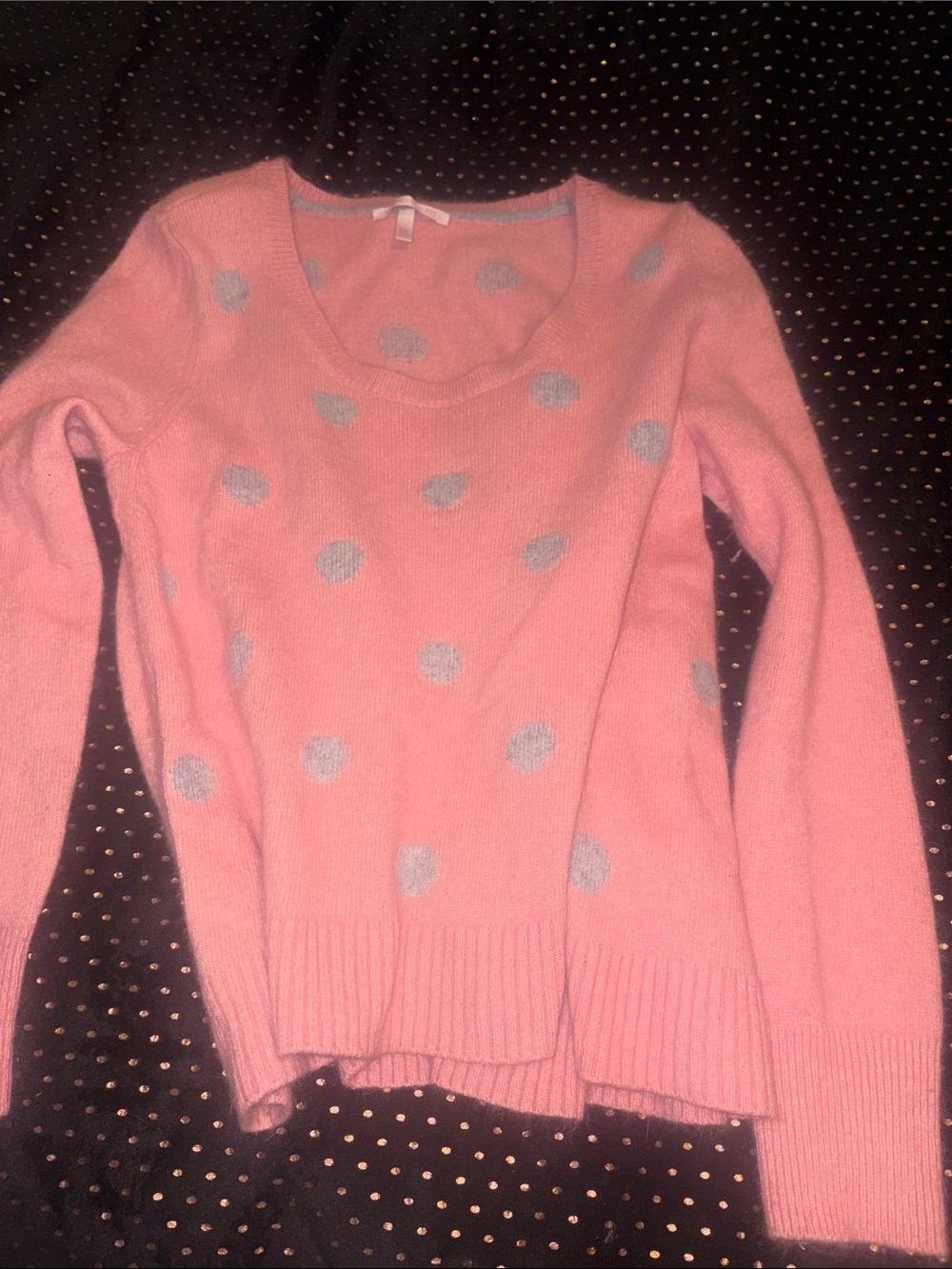Victoria's Secret Pink Scoop Neck Sweater with Light Gray Polka Dots